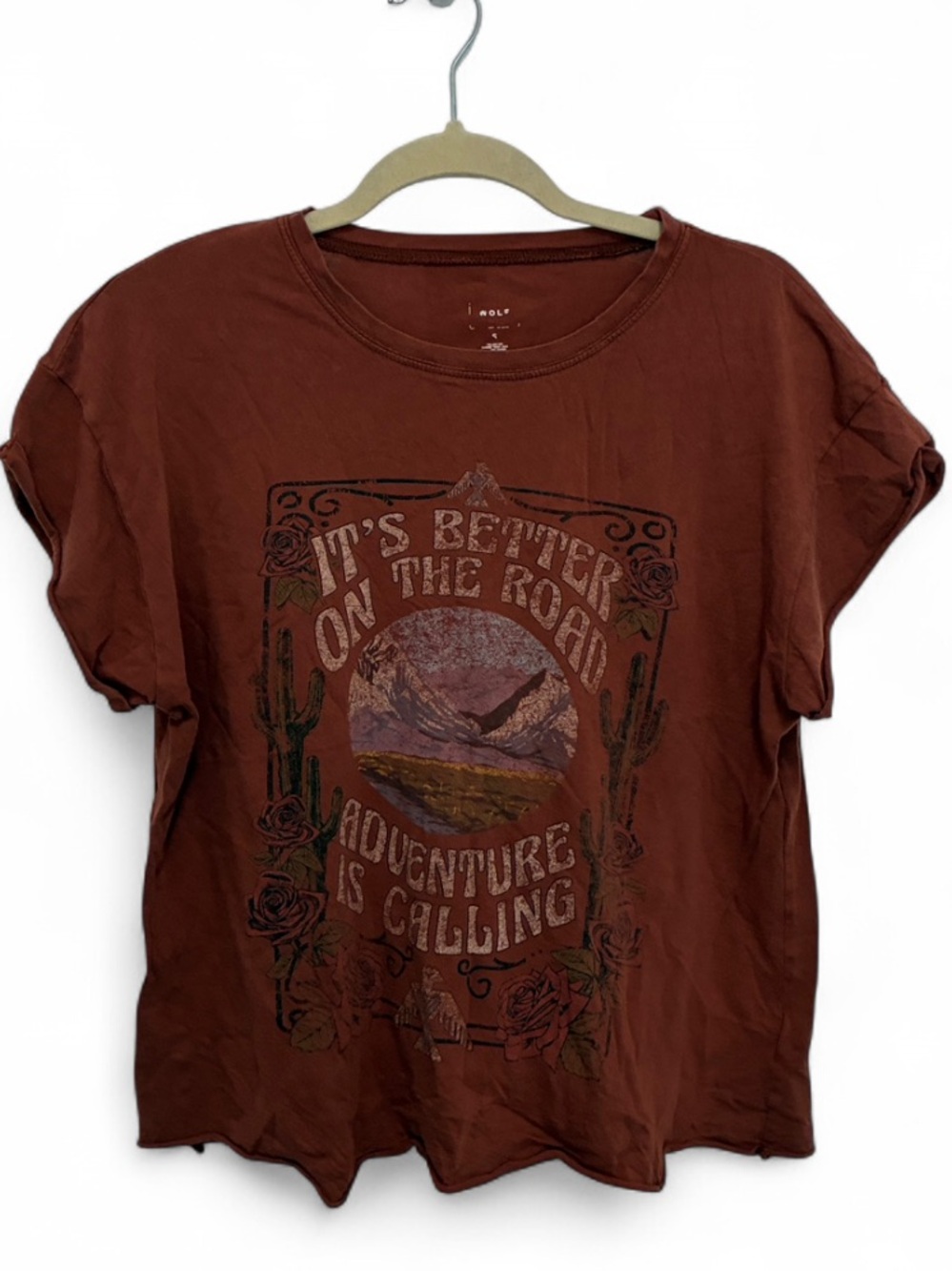 WOLF Rust Brown Short-Sleeve Graphic Tee - "Adventure Is Calling"
